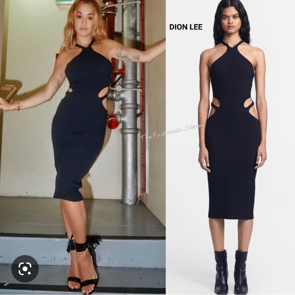 Dion Lee lustrate fork dress, cut-out detail. Ivory